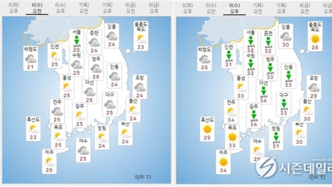 [오늘의 날씨] 내륙 대부분 지역에 소나기, 우산 챙기세요!