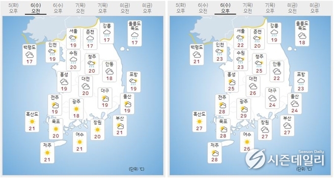 출처 : 기상청 날씨누리 / 10월 6일 오전(좌) 오후(우)