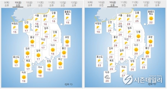 출처 : 기상청 날씨누리 / 6월 10일 오전(좌) 오후(우)